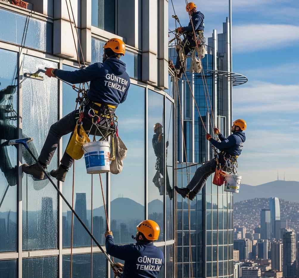 Endüstriyel dağcılık iple erişim yöntemi ile Beylikdüzü dış cephe cam temizliği hizmetleri