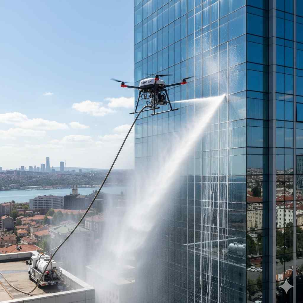 Drone ile Avrupa Yakası dış cephe cam temizlik hizmetleri