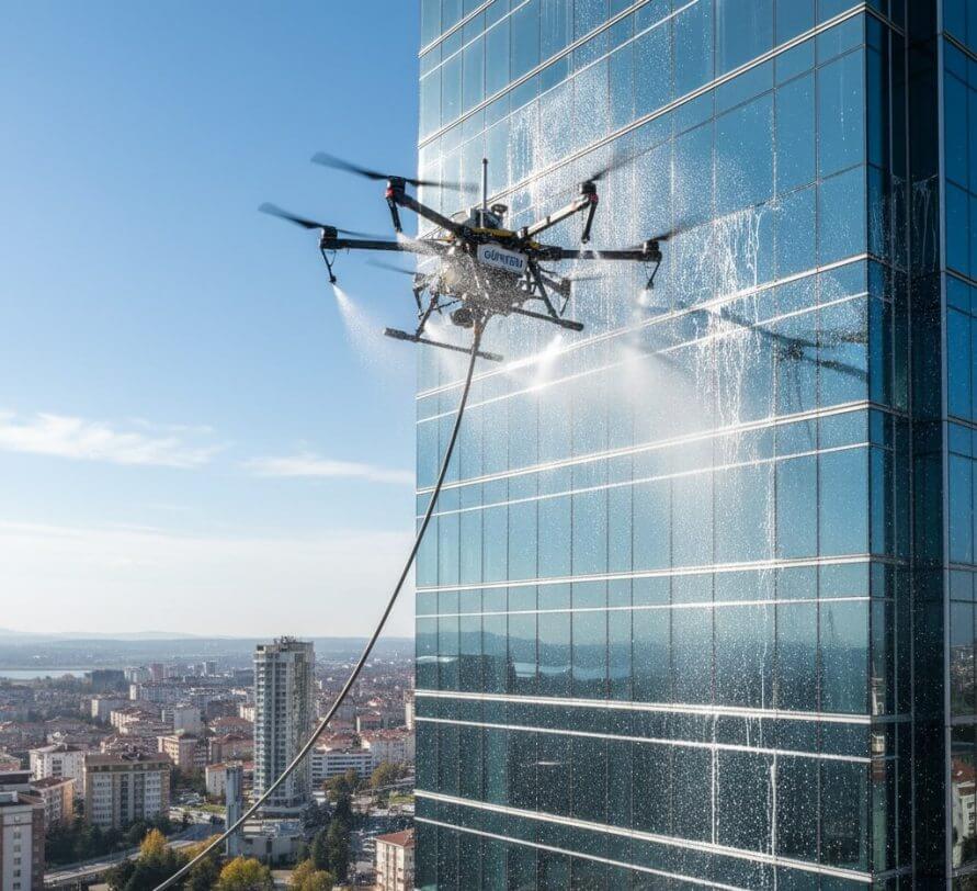 Drone ile Basınköy dış cephe ve cam temizliği hizmetleri: Güntem Temizlik