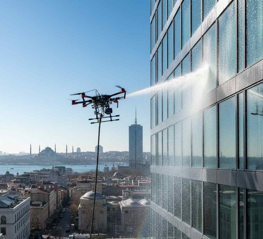 Drone ile Sultanahmet dış cephe cam temizliği hizmeti