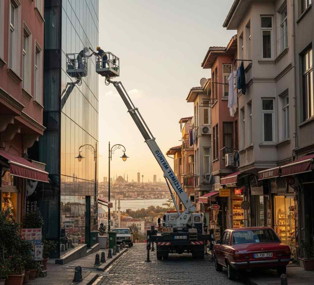 Sepetli vinç ile Sultanahmet dış cephe cam temizliği hizmeti