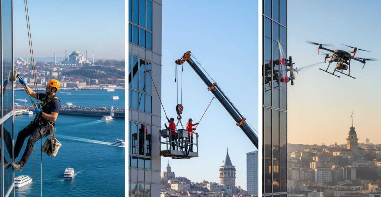 Cephe temizliği yöntemleri: İple erişim, vinçle ve drone ile temizlik