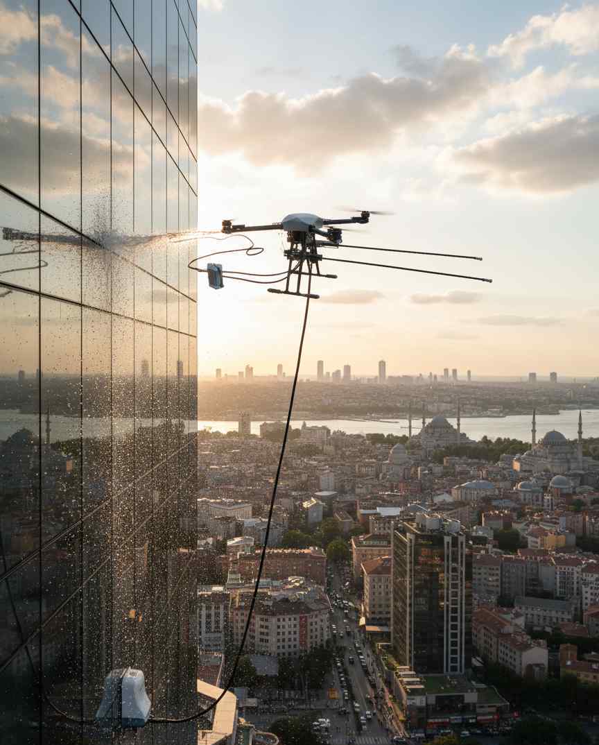 Drone ile cephe yıkama hizmetleri İstanbul: Güntem Temizlik