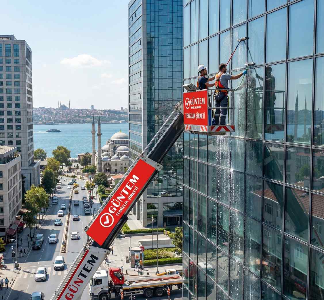 Sepetli vinç operasyonu ile Yeniköy dış cephe cam temizliği hizmetleri
