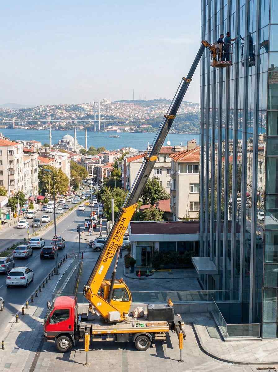 Sepetli platform ile Ayazağa dış cephe cam temizliği hizmetleri: Güntem Temizlik Şirketi