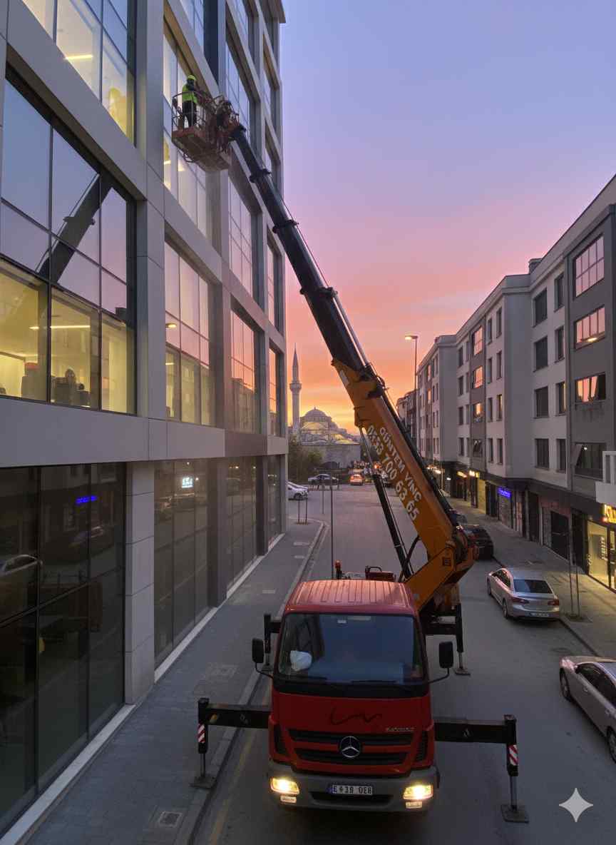 Alibeyköy'de sepetli vinçle dış cephe ve cam temizliği hizmetleri
