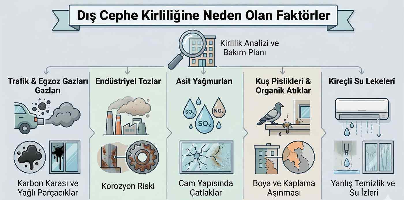 Dış cephe kirliliğine neden olan faktörler