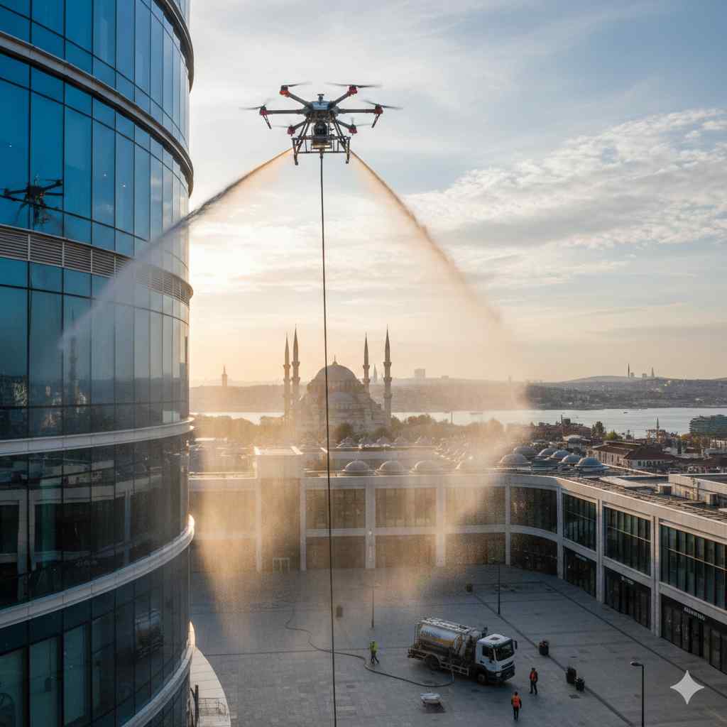 Drone ile 4. Levent dış cephe cam temizliği hizmetleri