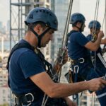 Üniversite binasında dış cephe temizlik çalışmaları