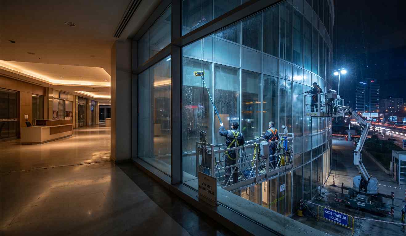 AVM dış cephe temizliği gece operasyonu