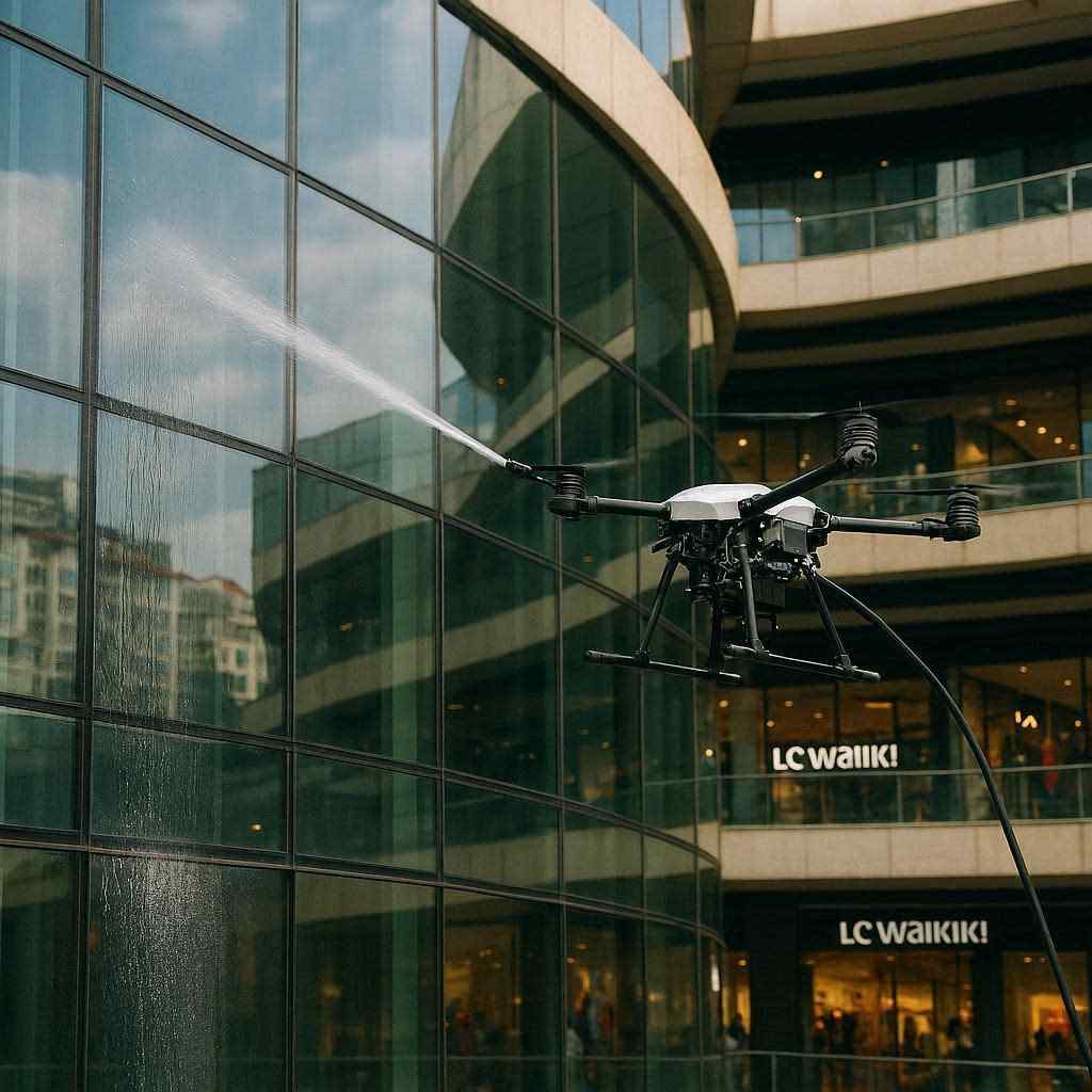 Drone ile dış cephe temizlik çalışması