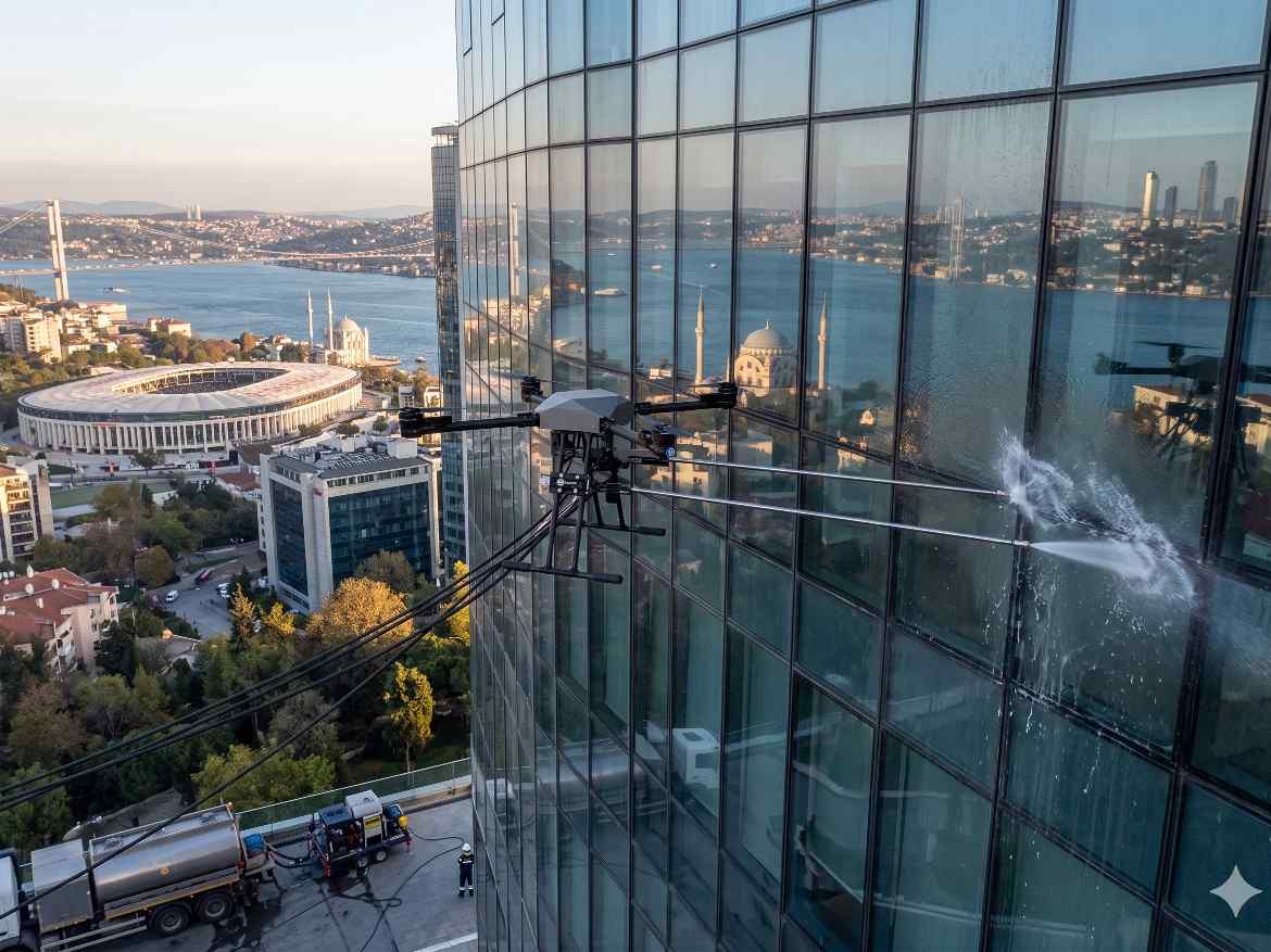 Drone ile Maslak gökdelen dış cephe temizliği hizmetleri