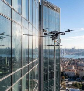 Drone ile yapılan dış cephe temizlik çalışması