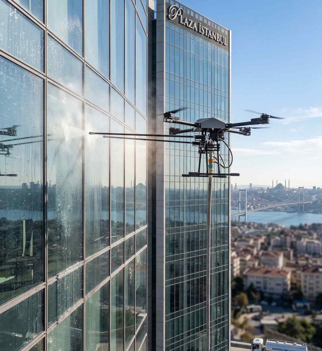 Drone ile yapılan dış cephe temizlik çalışması
