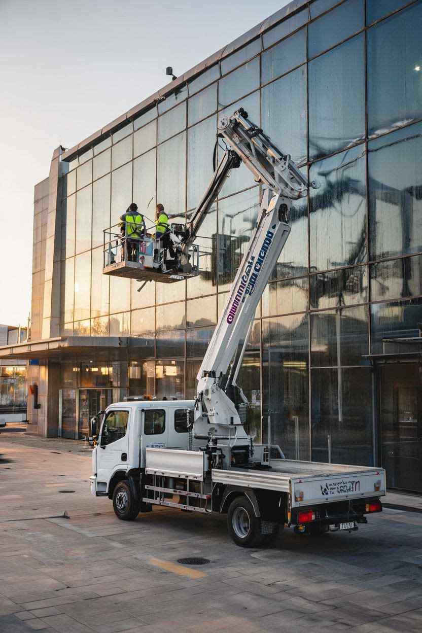 Sepetli vinçle dış cephe temizlik çalışması