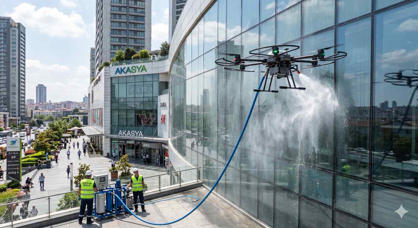 Aksaray'da drone ile dış cephe yıkama hizmetleri