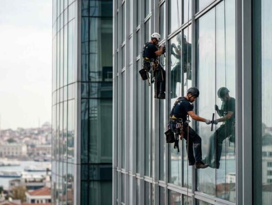 Cam cephe temizliği çalışmaları