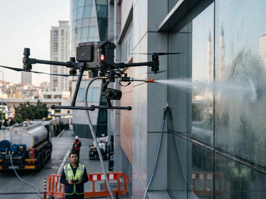 Drone ile dış cephe temizleme çalışması