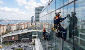 Halat erişim yöntemi ile dış cephe temizliği çalışması