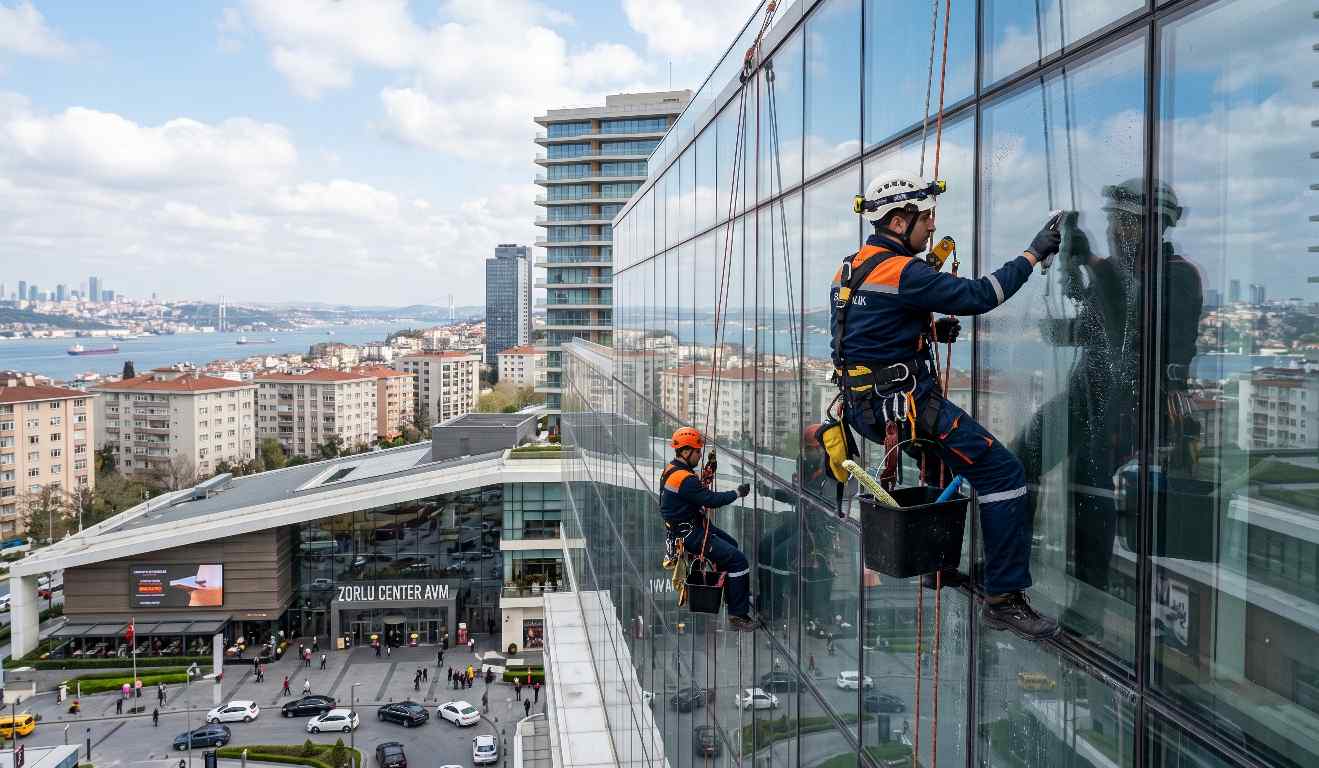 Halat erişim yöntemi ile dış cephe temizliği çalışması