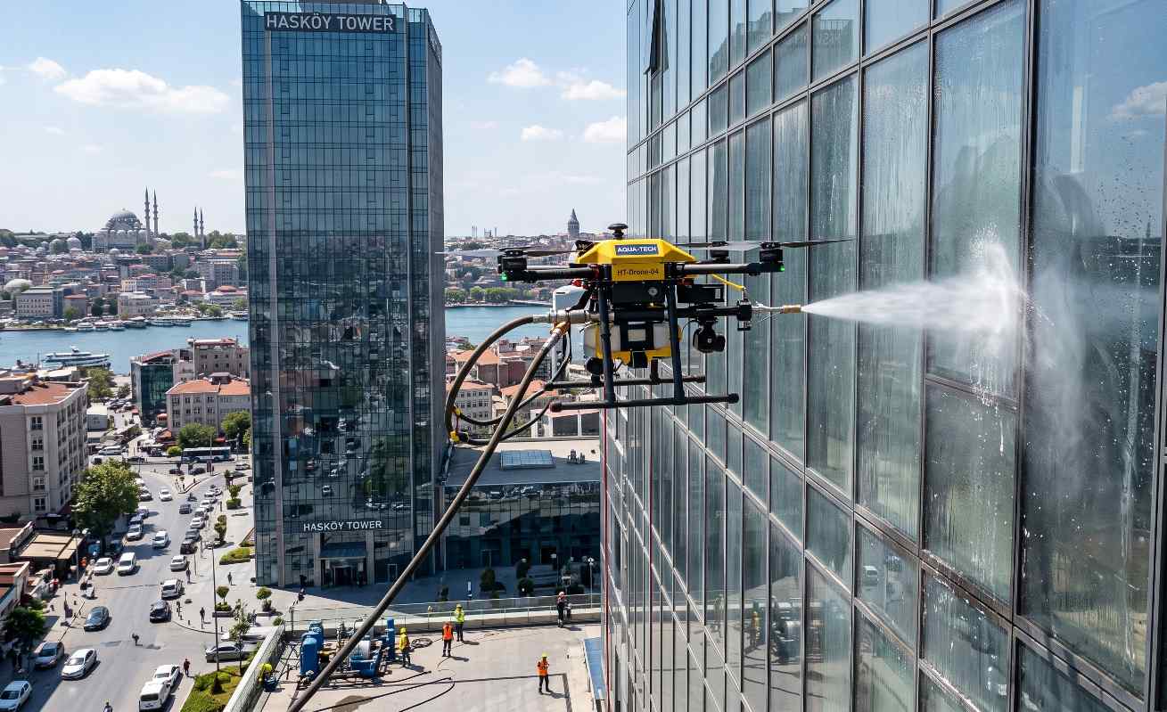 Drone ile akıllı bina dış cephe temizliği