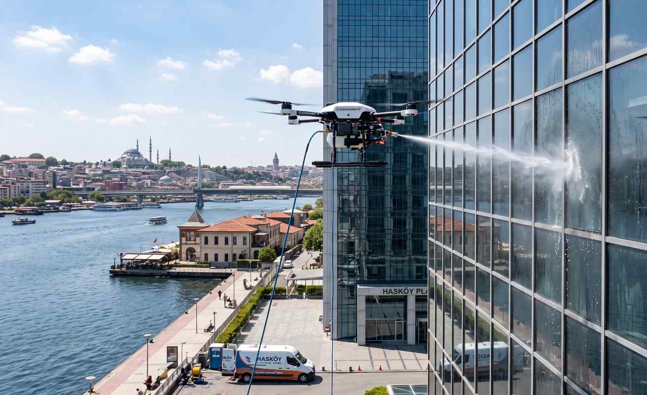 Drone ile Hasköy dış cephe temizliği